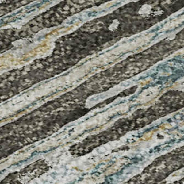 HomeRoots 8' Taupe Gray and Silver Striped Area Rug - Washable, UV Protected, Perfect for High-Traffic Spaces 692647