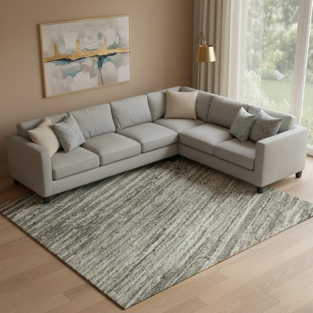 HomeRoots 9' X 12' Stylish Taupe Gray & Silver Striped Washable Area Rug with Non-Slip Backing & UV Protection 692648