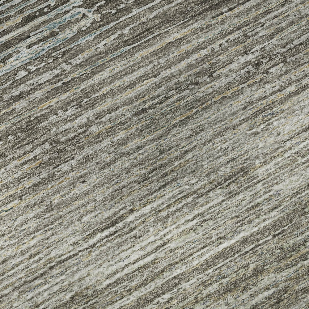 HomeRoots 9' X 12' Stylish Taupe Gray & Silver Striped Washable Area Rug with Non-Slip Backing & UV Protection 692648