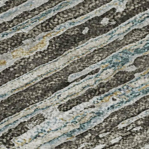 HomeRoots 9' X 12' Stylish Taupe Gray & Silver Striped Washable Area Rug with Non-Slip Backing & UV Protection 692648