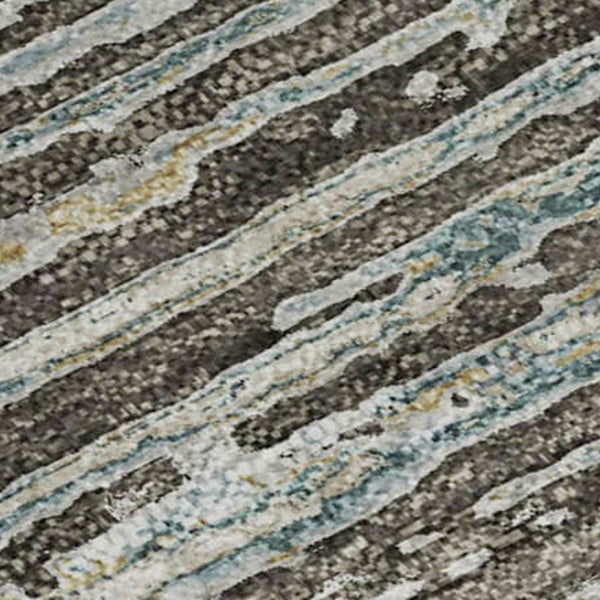 HomeRoots 9' X 12' Stylish Taupe Gray & Silver Striped Washable Area Rug with Non-Slip Backing & UV Protection 692648