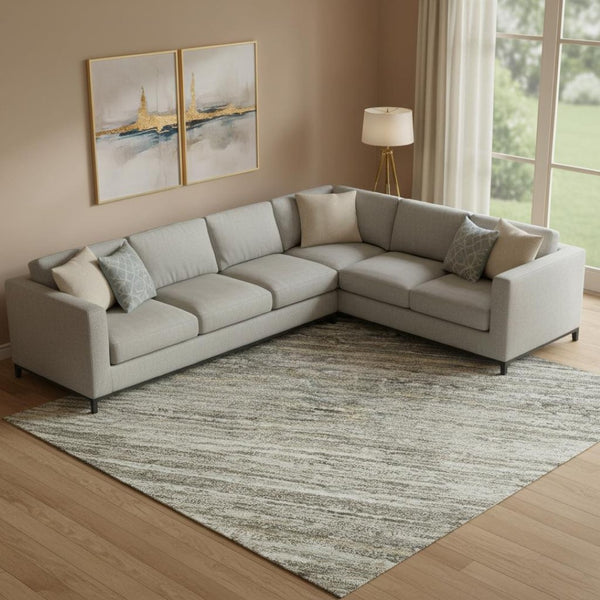 HomeRoots 10' X 14' Stylish Taupe Gray & Silver Striped Washable Area Rug with UV Protection for Home Use 692649