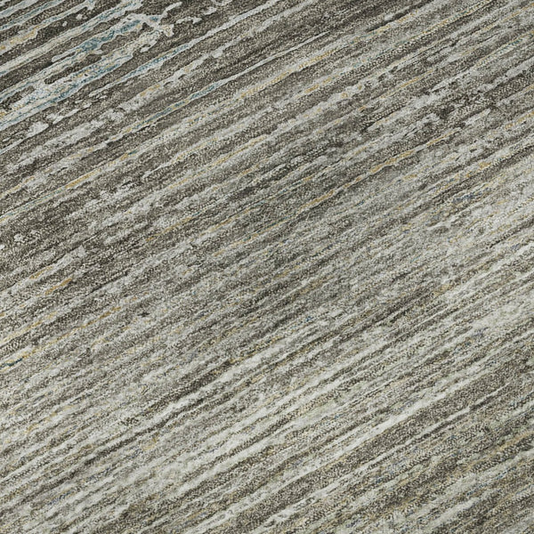 HomeRoots 10' X 14' Stylish Taupe Gray & Silver Striped Washable Area Rug with UV Protection for Home Use 692649