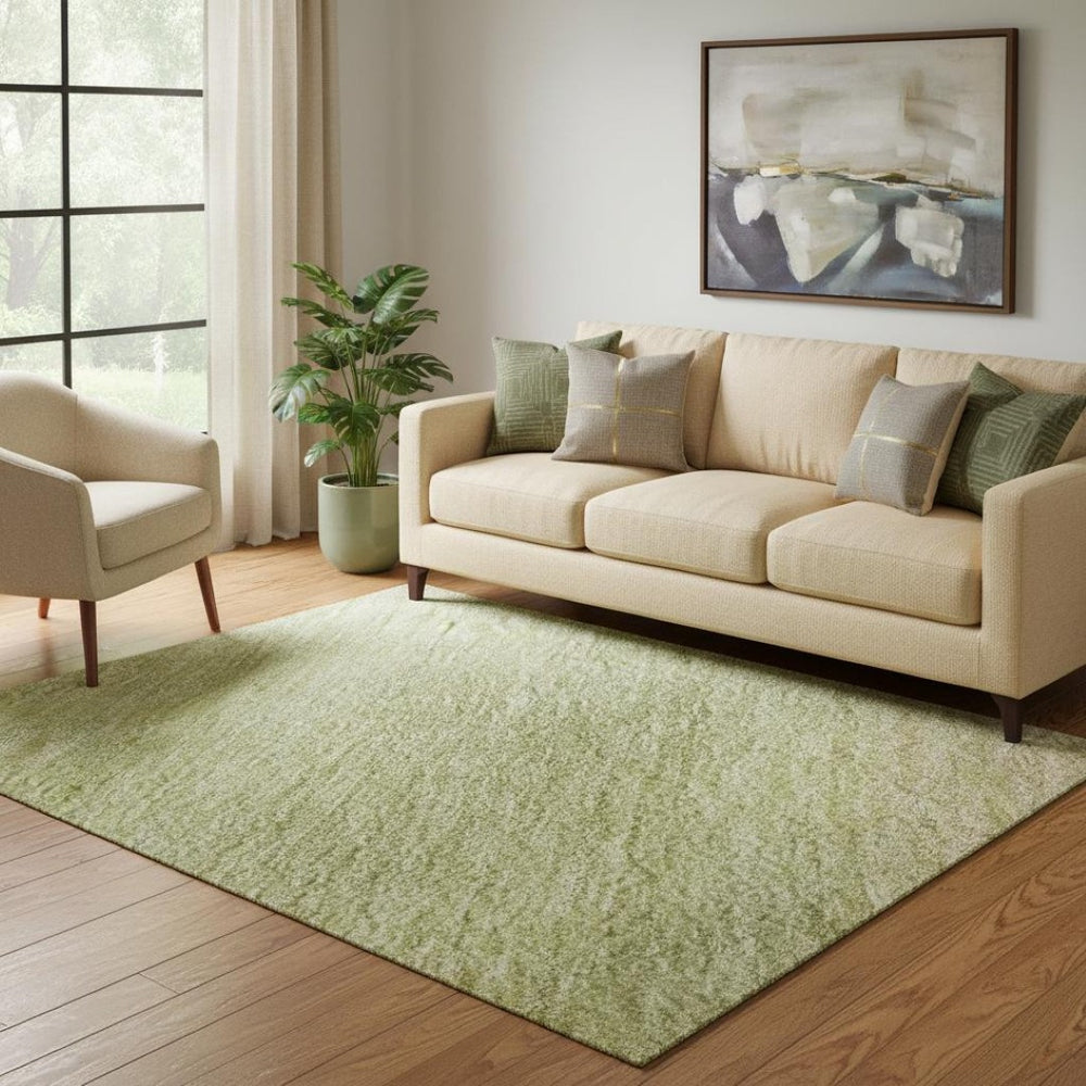 HomeRoots 5' X 8' Washable Area Rug in Artichoke Green, Ivory & Beige - UV Protected, Stain Resistant & Stylish 692651