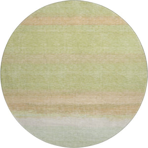 HomeRoots 8' X 8' Artichoke Green Ivory Striped Washable Round Rug with UV Protection for Family Spaces 692652