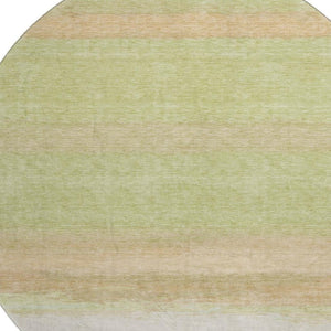 HomeRoots 8' X 8' Artichoke Green Ivory Striped Washable Round Rug with UV Protection for Family Spaces 692652