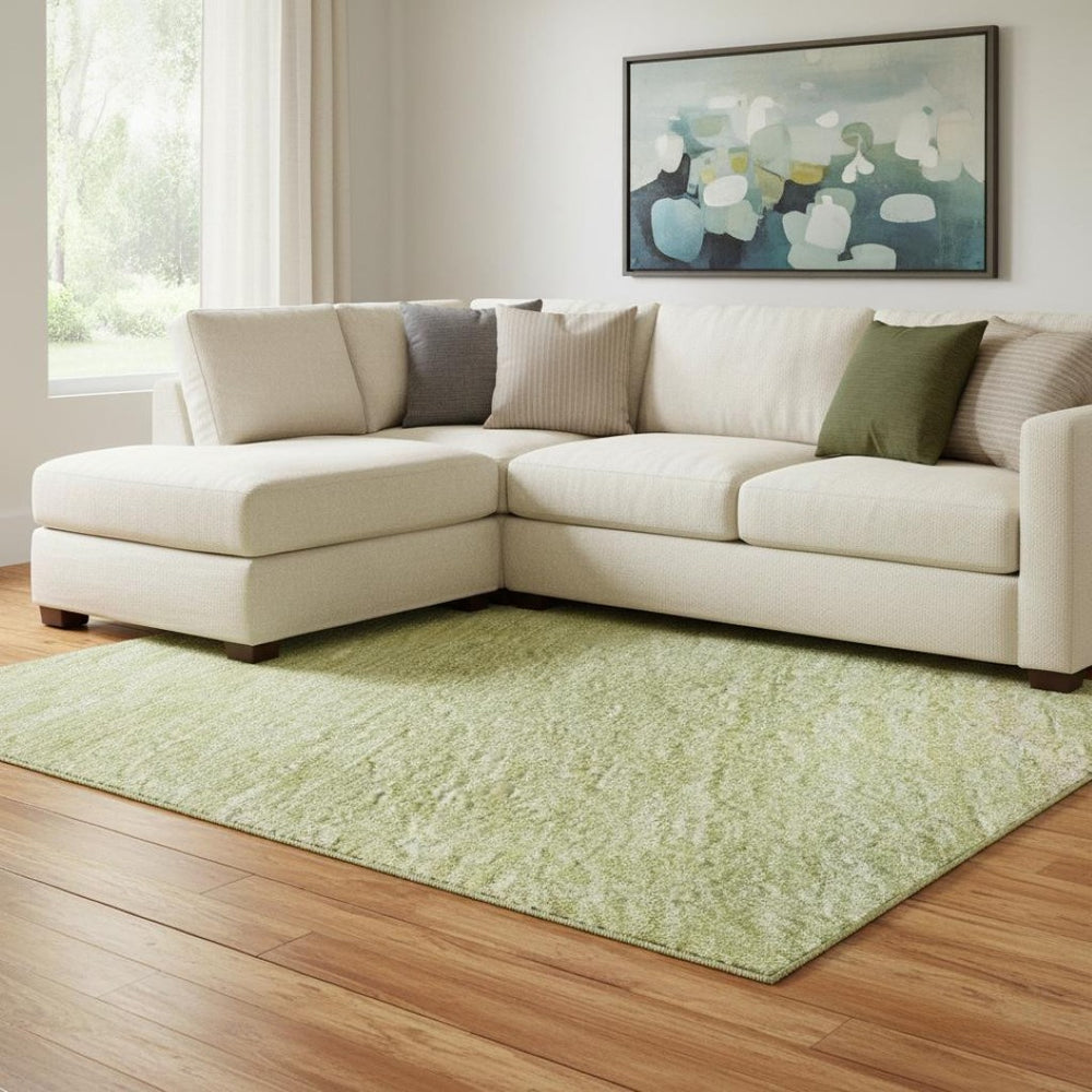 HomeRoots 8' Artichoke Green Striped Area Rug – Washable, UV Protected, Stain Resistant, Perfect for Homes! 692653