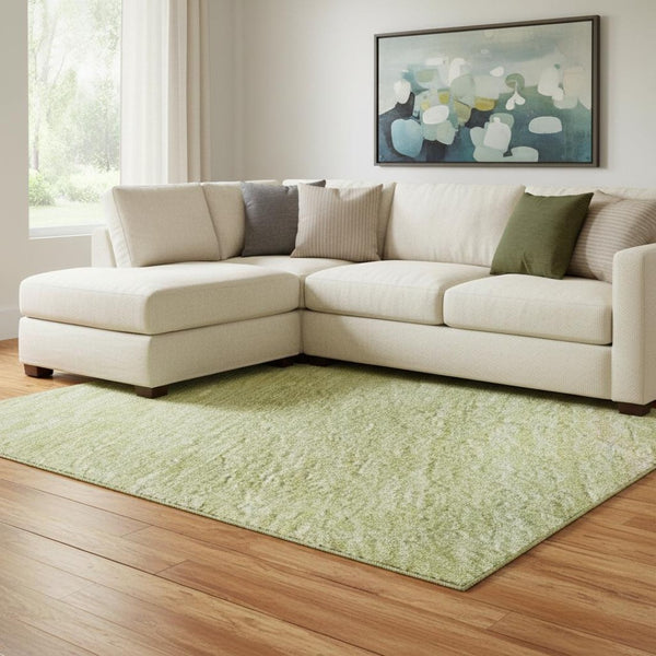 HomeRoots 8' Artichoke Green Striped Area Rug – Washable, UV Protected, Stain Resistant, Perfect for Homes! 692653