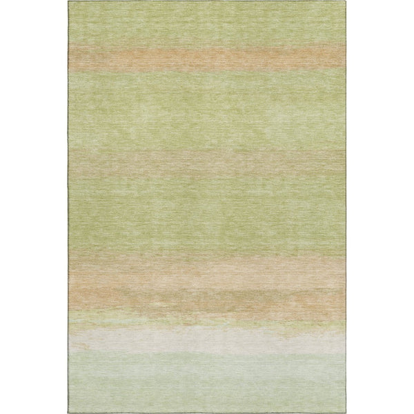 HomeRoots 9' X 12' Stylish Artichoke Green Striped Washable Area Rug with UV Protection for Homes & Pets 692654