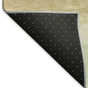 HomeRoots 9' X 12' Stylish Artichoke Green Striped Washable Area Rug with UV Protection for Homes & Pets 692654