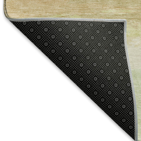 HomeRoots 9' X 12' Stylish Artichoke Green Striped Washable Area Rug with UV Protection for Homes & Pets 692654