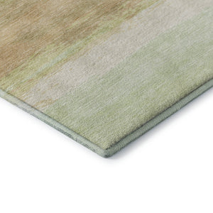 HomeRoots 9' X 12' Stylish Artichoke Green Striped Washable Area Rug with UV Protection for Homes & Pets 692654