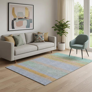 HomeRoots 5' X 8' Colorful Striped Washable Area Rug with UV Protection, Perfect for Homes with Kids & Pets 692657