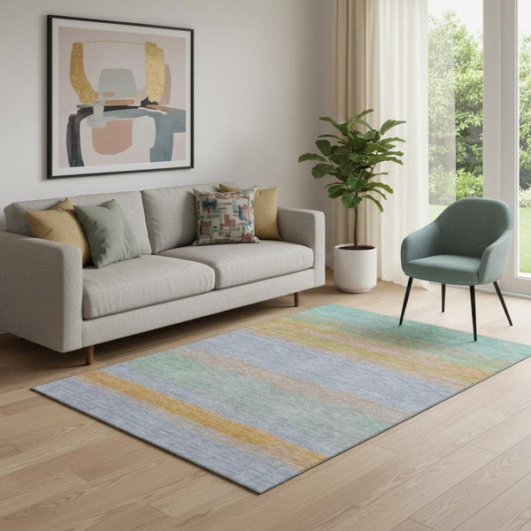 HomeRoots 5' X 8' Colorful Striped Washable Area Rug with UV Protection, Perfect for Homes with Kids & Pets 692657
