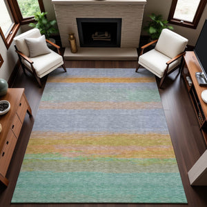 HomeRoots 5' X 8' Colorful Striped Washable Area Rug with UV Protection, Perfect for Homes with Kids & Pets 692657