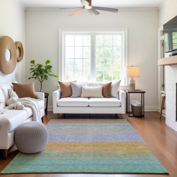 HomeRoots 5' X 8' Colorful Striped Washable Area Rug with UV Protection, Perfect for Homes with Kids & Pets 692657