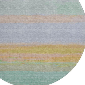 HomeRoots 8' X 8' Striped Round Rug in Lavender, Orange & Teal - Washable, UV Protected, Durable for Any Space! 692658