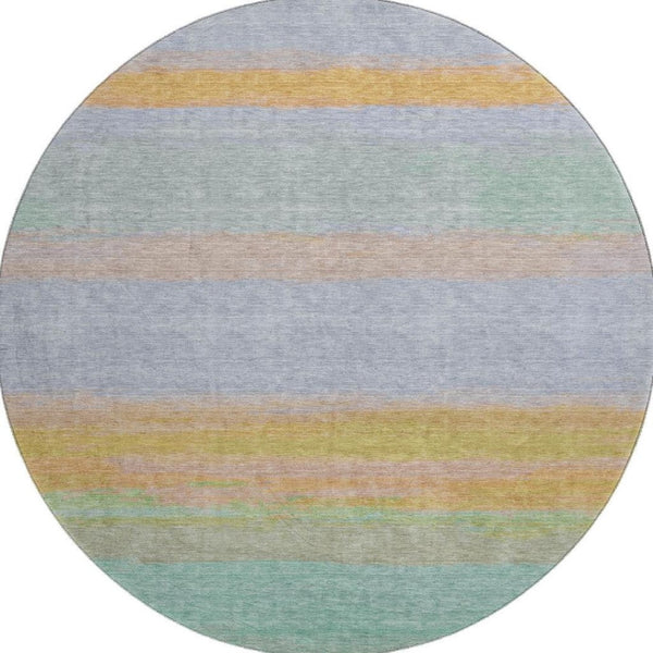 HomeRoots 8' X 8' Striped Round Rug in Lavender, Orange & Teal - Washable, UV Protected, Durable for Any Space! 692658