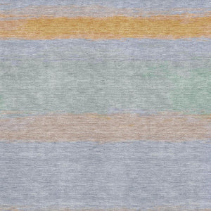 HomeRoots 8' Vibrant Striped Washable Area Rug in Lavender, Orange, and Teal with UV Protection & Non-Slip Backing 692659