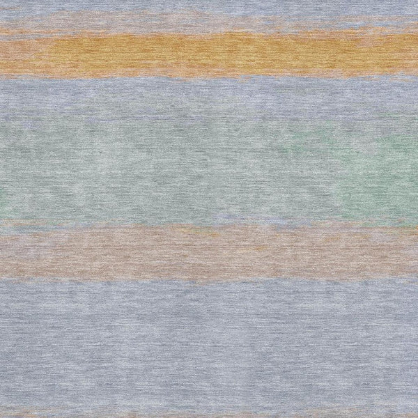 HomeRoots 8' Vibrant Striped Washable Area Rug in Lavender, Orange, and Teal with UV Protection & Non-Slip Backing 692659