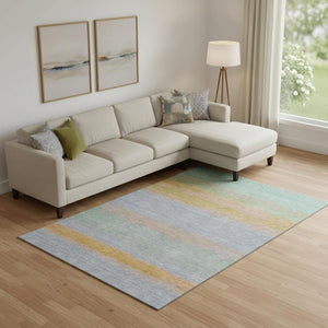 HomeRoots 10' Striped Area Rug in Lavender, Orange & Teal - Washable, UV Protected, Stain-Resistant Design! 692661