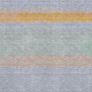 HomeRoots 10' Striped Area Rug in Lavender, Orange & Teal - Washable, UV Protected, Stain-Resistant Design! 692661