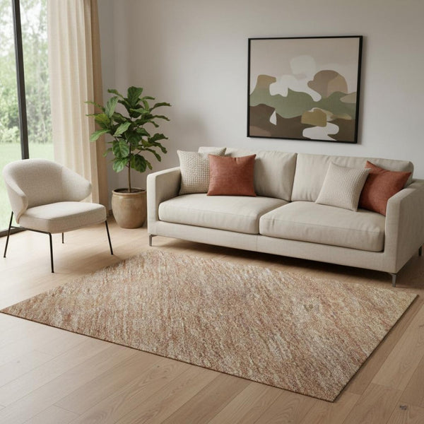 HomeRoots 5' X 8' Salmon And Ivory Striped Washable Area Rug - Stain Resistant, UV Protected, Stylish Comfort 692663
