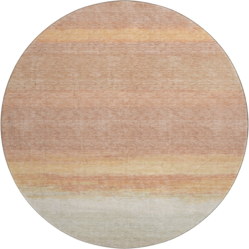 HomeRoots 8' X 8' Salmon & Ivory Striped Round Rug – Washable, UV-Protected, Kid & Pet Friendly Floor Decor 692664