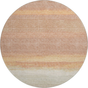 HomeRoots 8' X 8' Salmon & Ivory Striped Round Rug – Washable, UV-Protected, Kid & Pet Friendly Floor Decor 692664