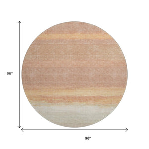 HomeRoots 8' X 8' Salmon & Ivory Striped Round Rug – Washable, UV-Protected, Kid & Pet Friendly Floor Decor 692664