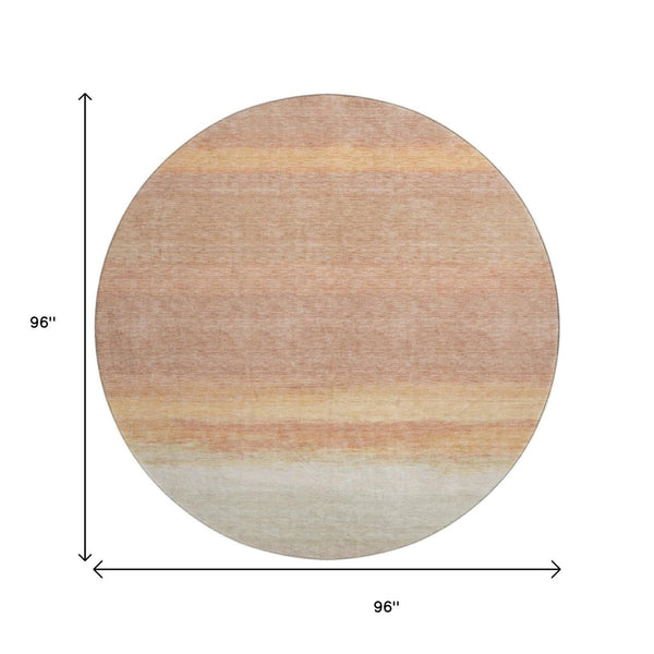 HomeRoots 8' X 8' Salmon & Ivory Striped Round Rug – Washable, UV-Protected, Kid & Pet Friendly Floor Decor 692664