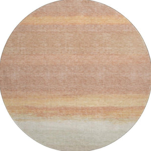 HomeRoots 8' X 8' Salmon & Ivory Striped Round Rug – Washable, UV-Protected, Kid & Pet Friendly Floor Decor 692664
