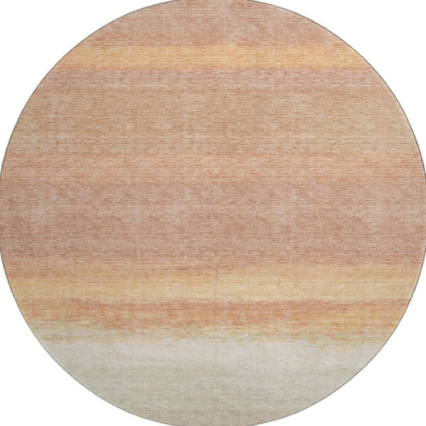 HomeRoots 8' X 8' Salmon & Ivory Striped Round Rug – Washable, UV-Protected, Kid & Pet Friendly Floor Decor 692664