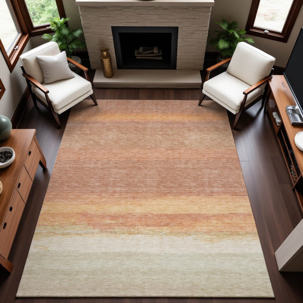 HomeRoots 10' X 14' Salmon Striped Washable Area Rug - UV Protected, Stain Resistant, Perfect for Family Spaces 692667