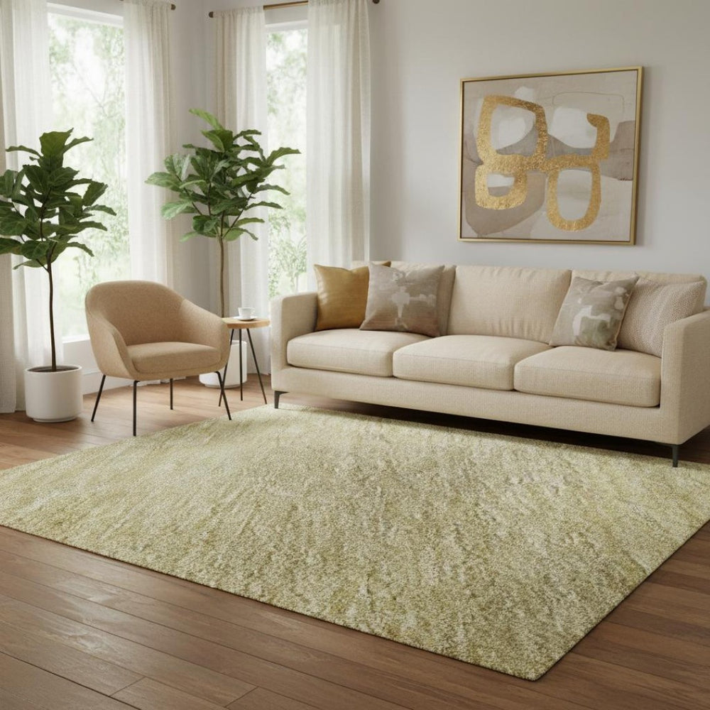 HomeRoots 5' X 8' Durable Tan Yellow Beige Striped Area Rug – Washable, UV Protected, Perfect for Families! 692669