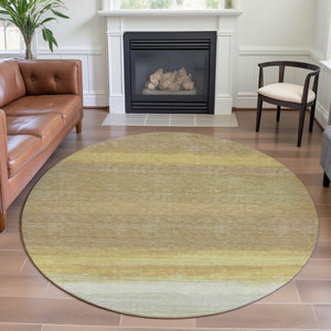 HomeRoots 8' X 8' Washable Round Rug in Striped Tan, Yellow & Beige - UV Protected, Stain Resistant, Durable Design 692670
