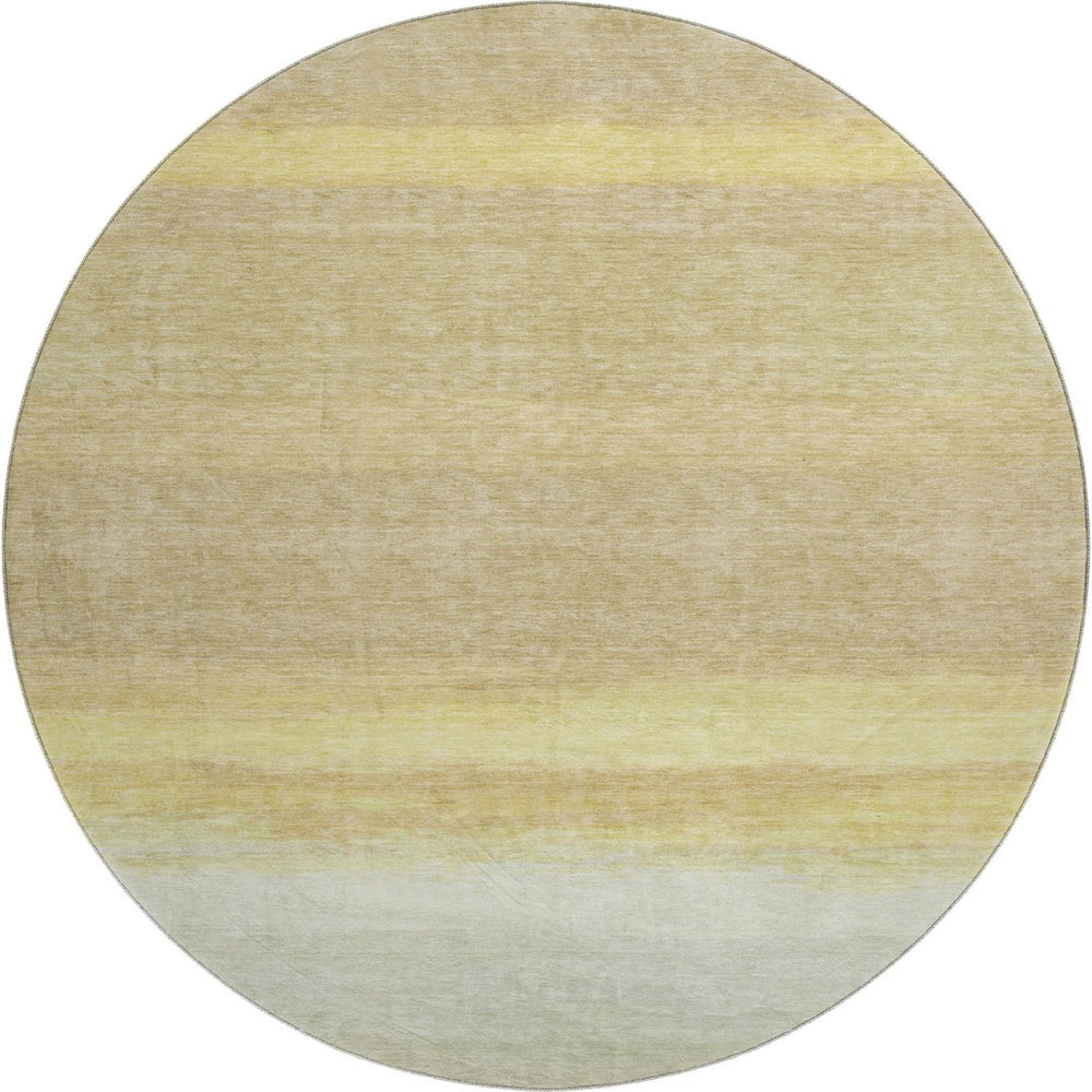 HomeRoots 8' X 8' Washable Round Rug in Striped Tan, Yellow & Beige - UV Protected, Stain Resistant, Durable Design 692670