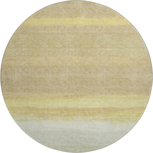 HomeRoots 8' X 8' Washable Round Rug in Striped Tan, Yellow & Beige - UV Protected, Stain Resistant, Durable Design 692670