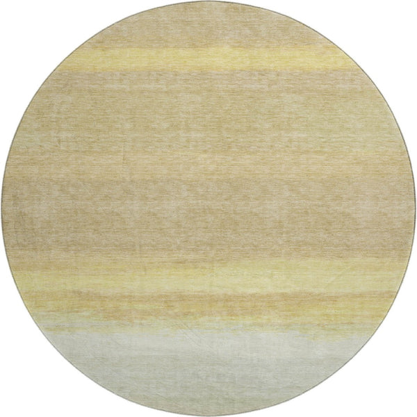 HomeRoots 8' X 8' Washable Round Rug in Striped Tan, Yellow & Beige - UV Protected, Stain Resistant, Durable Design 692670