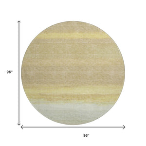HomeRoots 8' X 8' Washable Round Rug in Striped Tan, Yellow & Beige - UV Protected, Stain Resistant, Durable Design 692670