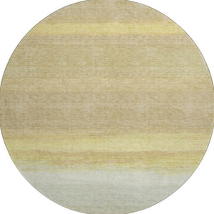 HomeRoots 8' X 8' Washable Round Rug in Striped Tan, Yellow & Beige - UV Protected, Stain Resistant, Durable Design 692670