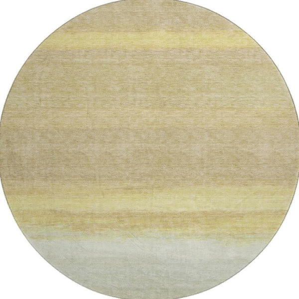HomeRoots 8' X 8' Washable Round Rug in Striped Tan, Yellow & Beige - UV Protected, Stain Resistant, Durable Design 692670
