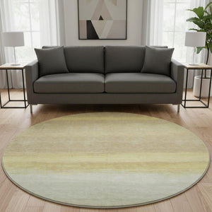 HomeRoots 8' X 8' Washable Round Rug in Striped Tan, Yellow & Beige - UV Protected, Stain Resistant, Durable Design 692670