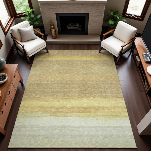 HomeRoots 8' Tan Yellow Beige Striped Area Rug - Washable, UV Protected, Durable for Kids & Pets, Stylish Decor 692671