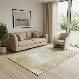 HomeRoots 5' Striped Washable Area Rug in Wheat, Ivory & Beige - UV Protected, Non-Slip, Easy-Care Design! 692675
