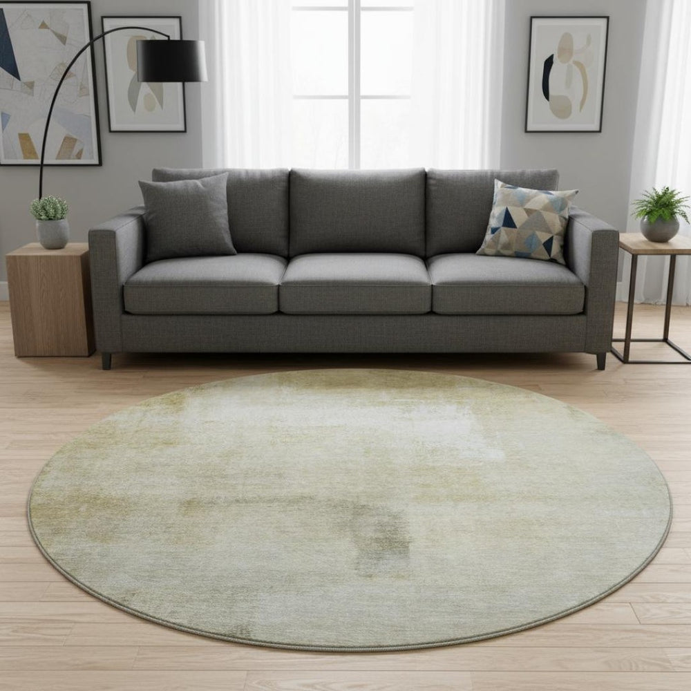 HomeRoots 8' X 8' Wheat Ivory & Beige Striped Washable Round Rug - Durable, UV-Protected for Style & Comfort 692676