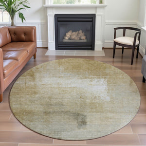 HomeRoots 8' X 8' Wheat Ivory & Beige Striped Washable Round Rug - Durable, UV-Protected for Style & Comfort 692676