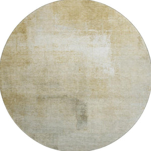HomeRoots 8' X 8' Wheat Ivory & Beige Striped Washable Round Rug - Durable, UV-Protected for Style & Comfort 692676
