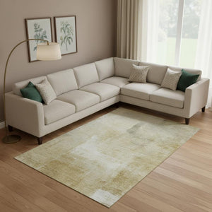 HomeRoots 9' X 12' Wheat Ivory and Beige Striped Area Rug: Washable, UV-Protected, Stain-Resistant Design! 692678