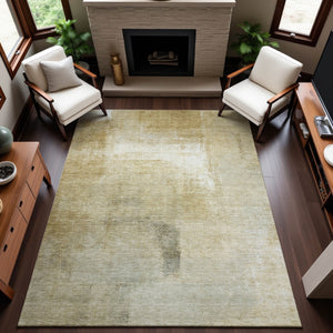 HomeRoots 9' X 12' Wheat Ivory and Beige Striped Area Rug: Washable, UV-Protected, Stain-Resistant Design! 692678